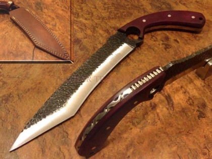 Hammered Carbon Steel Tanto Hunting Knife