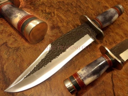 Hammered Carbon Steel Fighter Bowie Knife