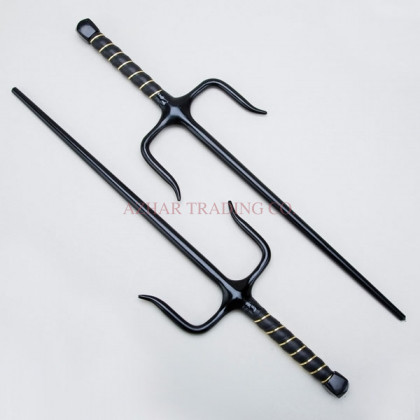 Metal Round Black Sai Set | Professional Martial Arts Steel Okinawan Kobudo Weapon Pair