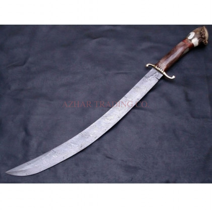 Premium Damascus Hunting Sword with Stag Antler Handle (32")