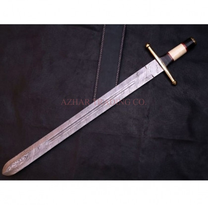 Premium Damascus Hunting Sword with Camel Bone Handle (32")