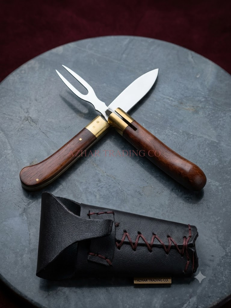 18th Century Folding Travel Fork and Knife Set with Leather Case image 3