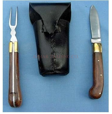 18th Century Folding Travel Fork and Knife Set with Leather Case image 7