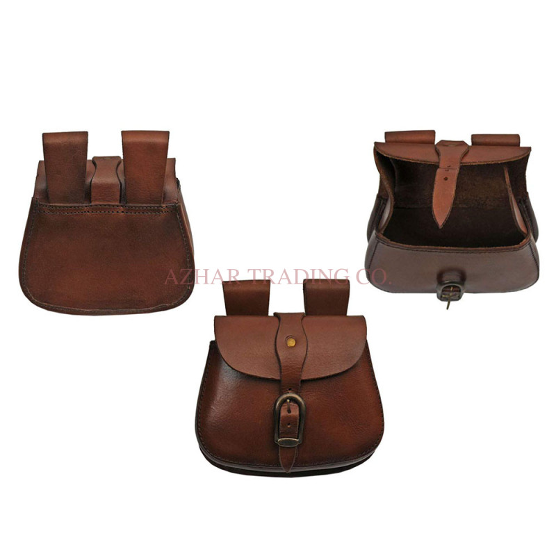 Medieval Belt Buckle Saddle Bag – Brown Leather Belt Pouch
