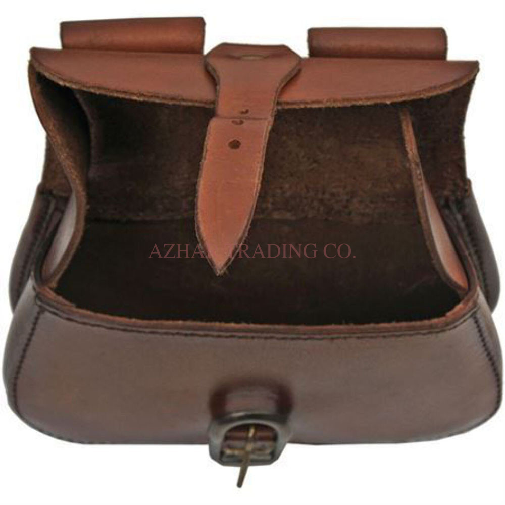 Medieval Belt Buckle Saddle Bag – Brown Leather Belt Pouch image 2
