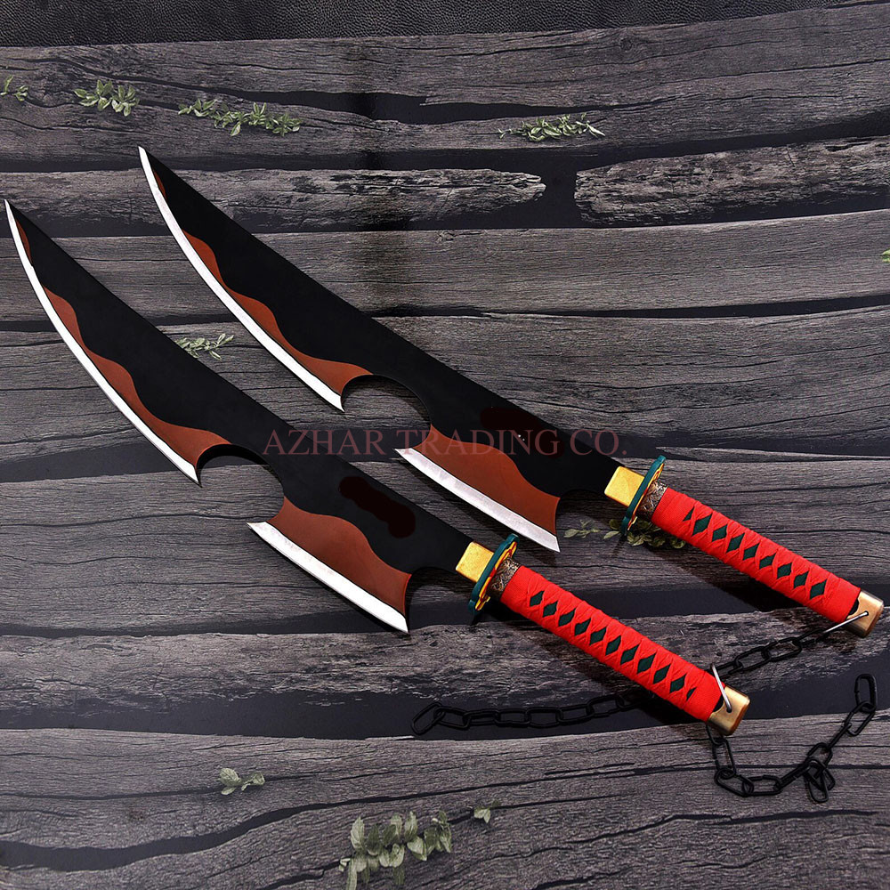 Demon Slayer Tengen Uzui Dual Nichirin Swords – 38 Inch Anime Replica Set with Leather Sheaths image 3