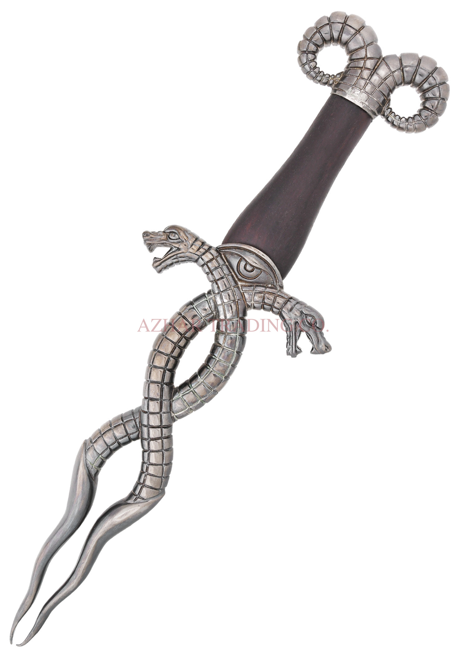 Double Serpent Fantasy Dagger – 15.5 Inch Antique Silver Replica